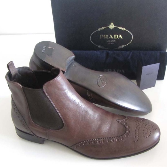 PRADA mens brwn wingtip ankle boots 10 11 US Italy - Picture 2 of 7